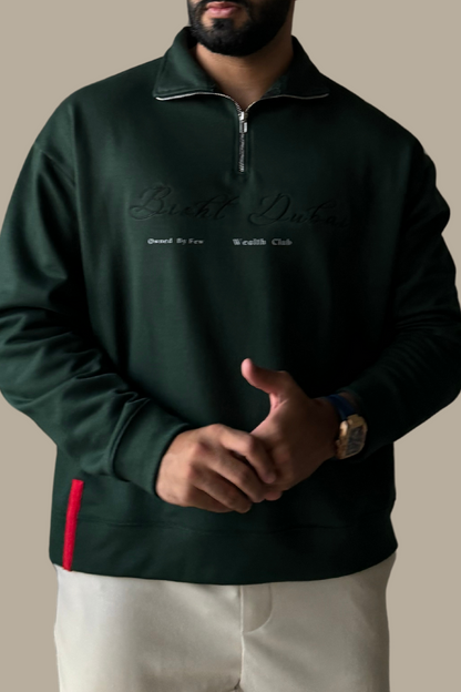 THE BISHT DUBAI QUARTER-ZIP SWEATER (GREEN & BLACK)