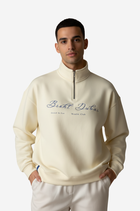THE BISHT DUBAI QUARTER-ZIP SWEATER (CREAM & NAVY)