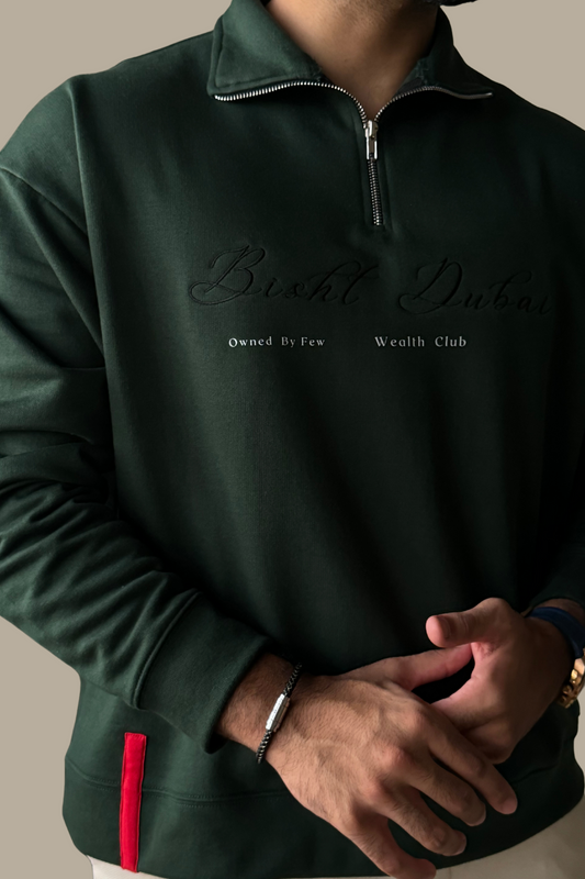 THE BISHT DUBAI QUARTER-ZIP SWEATER (GREEN & BLACK)